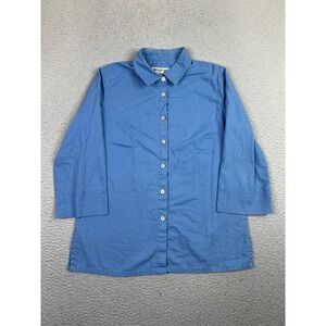 Appleseed's Shirt Womens 6 Blue Linen Cotton 3/4 Sleeve Button Up Tunic Casual